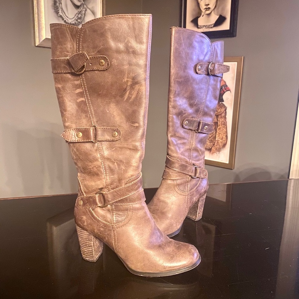 Brown Leather Knee-High Boots